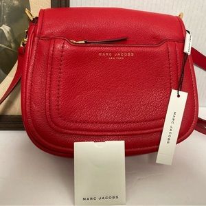 Marc Jacobs Red Pebble Leather Empire City Messenger Crossbody Bag NEW
